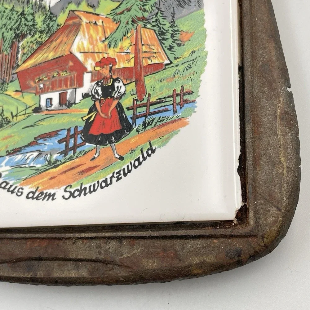 Vintage‎ 1960s Cast Iron Tile Trivet German Black Forest Schwarzwald
